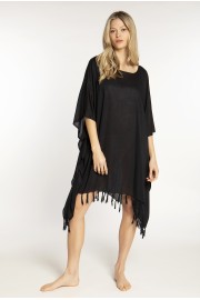 PONCHO SHORT PLAINCOLOUR WITH FRINGES IND/SIA